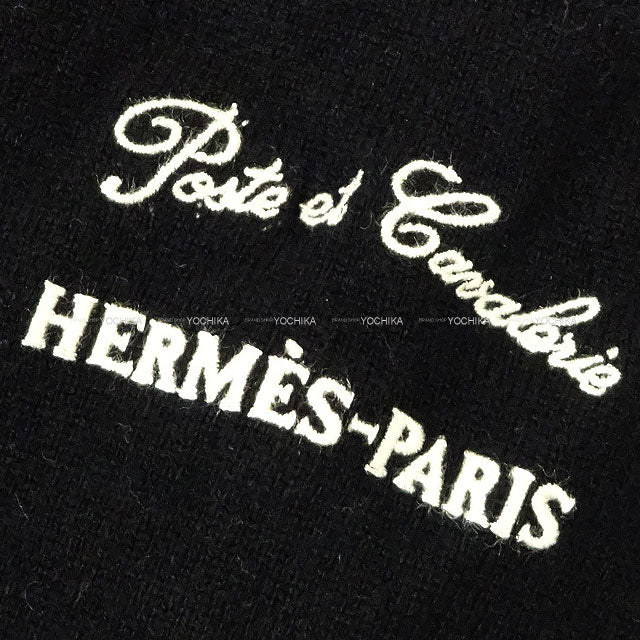[Pre-loved] 2021AW HERMES Cardigan Knit POSTE ET CAVALERIE Patterned All Over Noir (Black) Cashmere #46[LIKE NEW][Authentic]