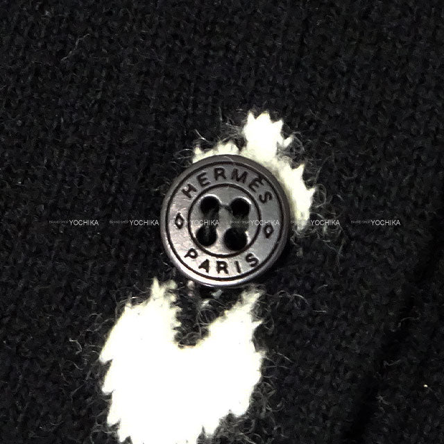 [Pre-loved] 2021AW HERMES Cardigan Knit POSTE ET CAVALERIE Patterned All Over Noir (Black) Cashmere #46[LIKE NEW][Authentic]
