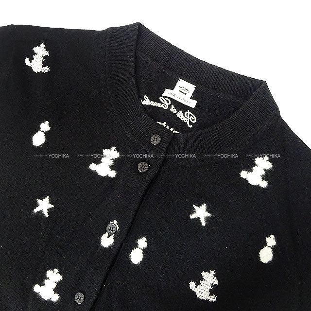[Pre-loved] 2021AW HERMES Cardigan Knit POSTE ET CAVALERIE Patterned All Over Noir (Black) Cashmere #46[LIKE NEW][Authentic]