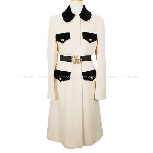 GUCCI Stainless collar coat With Belt Pink beige/Black Wool/Polyurethane/Reyon #44 577443[EXCELLENT][Authentic]