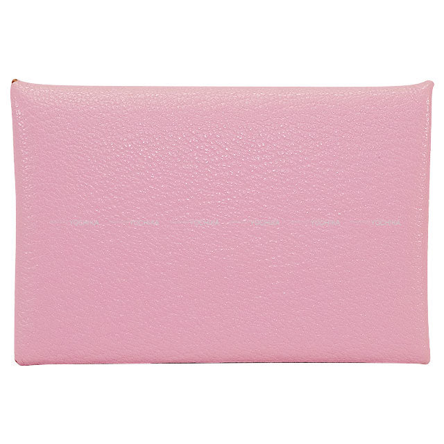 HERMES card holder Calvi Mauve sylvestre Chevre Mysore Silver HW Stamp D[EXCELLENT][Authentic]