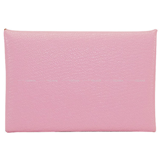 HERMES card holder Calvi Mauve sylvestre Chevre Mysore Silver HW Stamp D[EXCELLENT][Authentic]