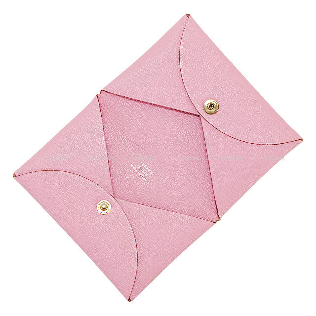 HERMES card holder Calvi Mauve sylvestre Chevre Mysore Silver HW Stamp D[EXCELLENT][Authentic]