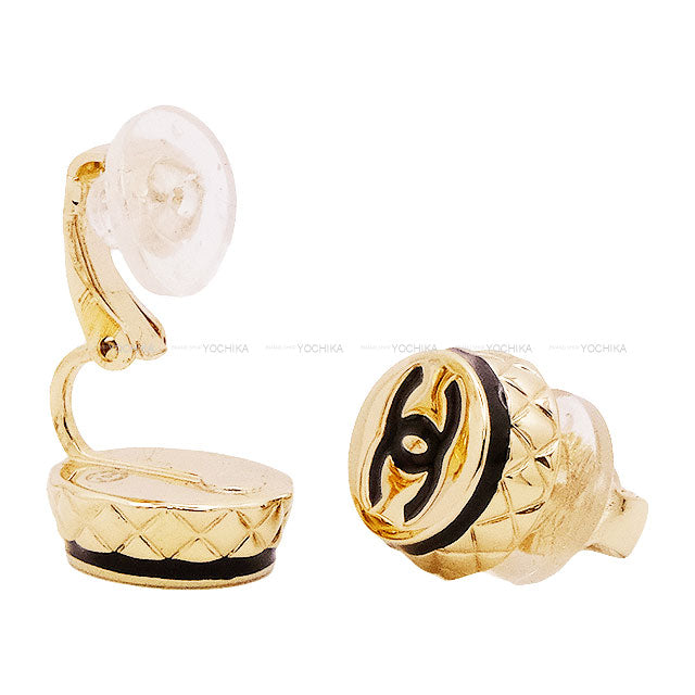 CHANEL earrings Matelasse Circle Coco mark Noir (Black)/Gold Metal Champagne Gold HW ABG217[BRAND NEW][Authentic]