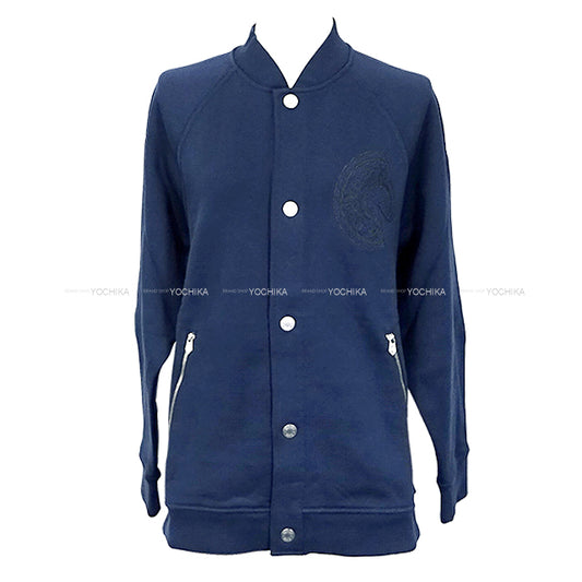 HERMES Blouson Teddy Crew de Sel Sellier Button Navy Cotton100% #XS Silver HW H557850HA[EXCELLENT][Authentic]