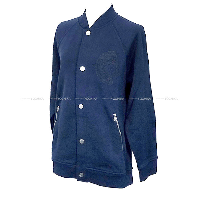 HERMES Blouson Teddy Crew de Sel Sellier Button Navy Cotton100% #XS Silver HW H557850HA[EXCELLENT][Authentic]