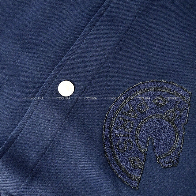 HERMES Blouson Teddy Crew de Sel Sellier Button Navy Cotton100% #XS Silver HW H557850HA[EXCELLENT][Authentic]