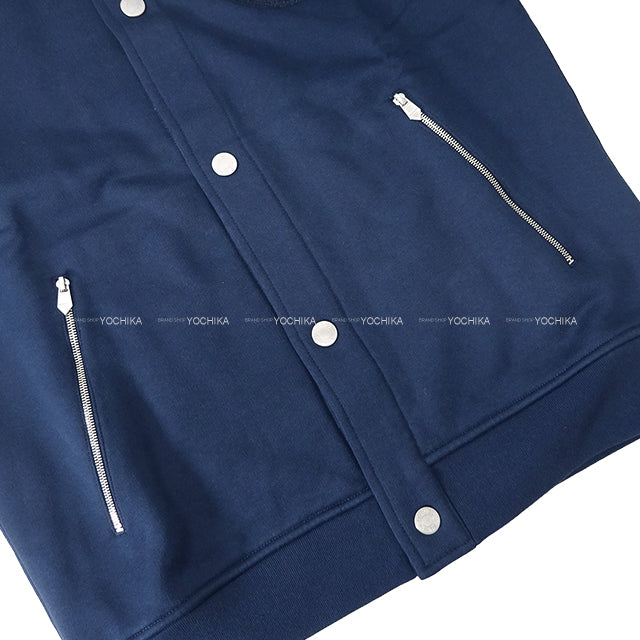 HERMES Blouson Teddy Crew de Sel Sellier Button Navy Cotton100% #XS Silver HW H557850HA[EXCELLENT][Authentic]