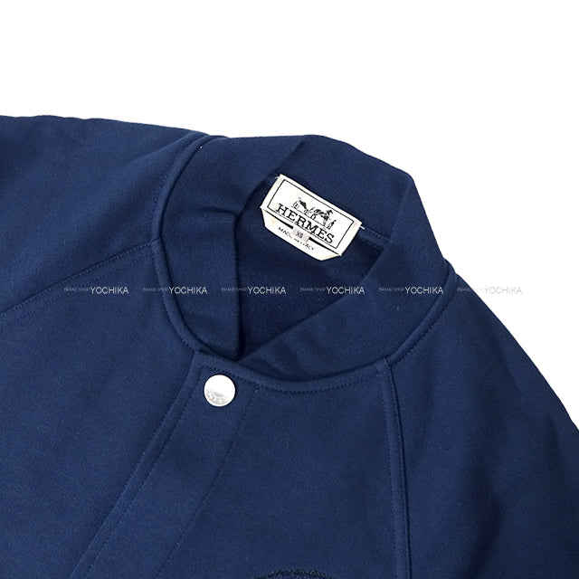 HERMES Blouson Teddy Crew de Sel Sellier Button Navy Cotton100% #XS Silver HW H557850HA[EXCELLENT][Authentic]