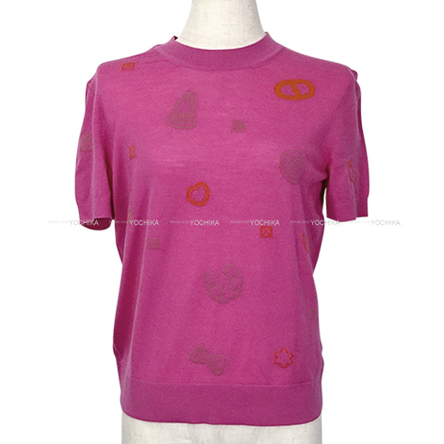 [Pre-loved] HERMES Knit Short sleeve Candy Libris Pink Cashmere100% #38 5H2635D3[LIKE NEW][Authentic]
