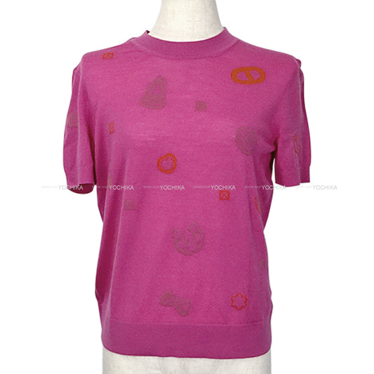 [Pre-loved] HERMES Knit Short sleeve Candy Libris Pink Cashmere100% #38 5H2635D3[LIKE NEW][Authentic]