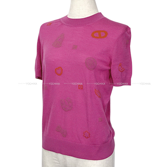 [Pre-loved] HERMES Knit Short sleeve Candy Libris Pink Cashmere100% #38 5H2635D3[LIKE NEW][Authentic]