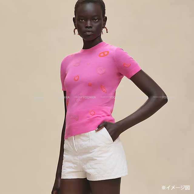 [Pre-loved] HERMES Knit Short sleeve Candy Libris Rose Sakura Cashmere100% #38 5H2635D3[LIKE NEW][Authentic]
