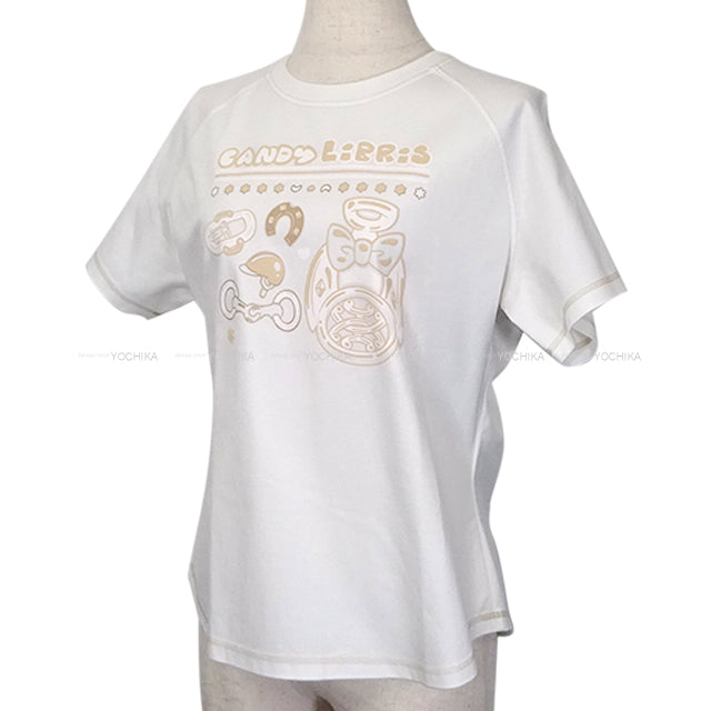 HERMES Short sleeve t shirt Micro Cartouche Blanc (White) Cotton100% #42[EXCELLENT][Authentic]
