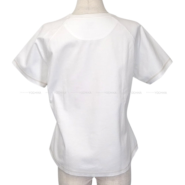 HERMES Short sleeve t shirt Micro Cartouche Blanc (White) Cotton100% #42[EXCELLENT][Authentic]