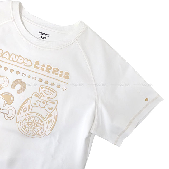 HERMES Short sleeve t shirt Micro Cartouche Blanc (White) Cotton100% #42[EXCELLENT][Authentic]