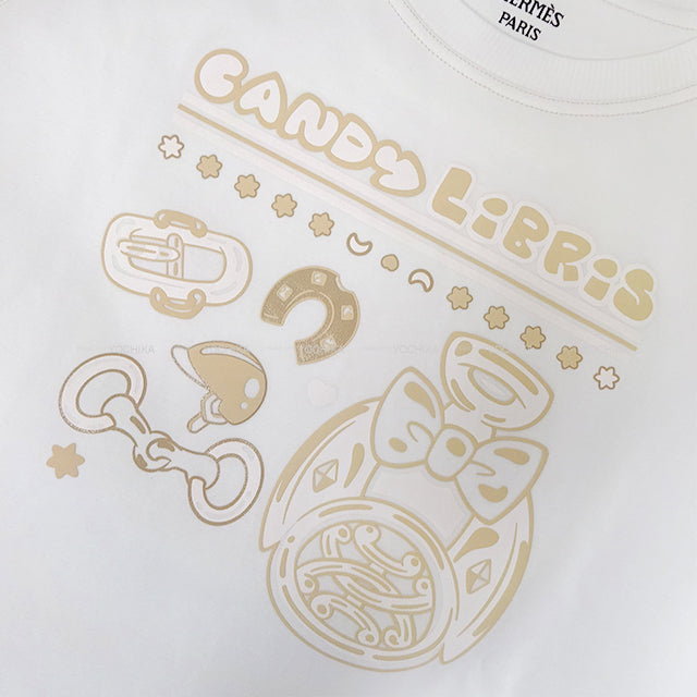 HERMES Short sleeve t shirt Micro Cartouche Blanc (White) Cotton100% #42[EXCELLENT][Authentic]