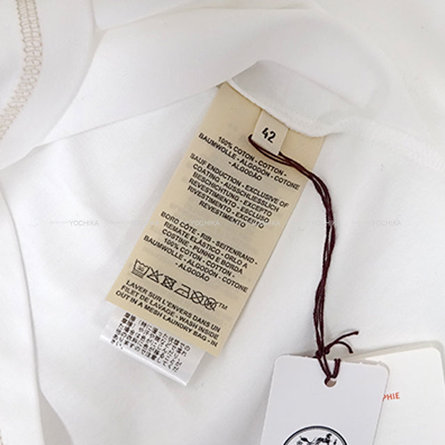 HERMES Short sleeve t shirt Micro Cartouche Blanc (White) Cotton100% #42[EXCELLENT][Authentic]