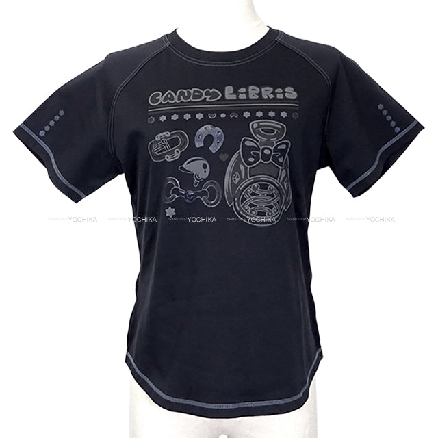 [Pre-loved] HERMES Short sleeve t shirt Micro Cartouche Bleu Noir Cotton100% #38 5H4630DC[LIKE NEW][Authentic]