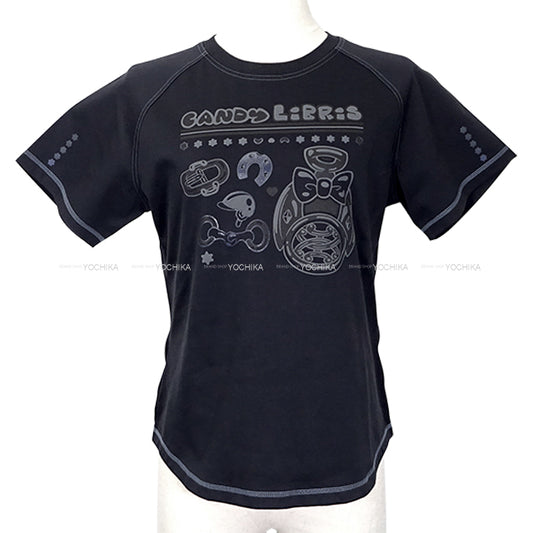 [Pre-loved] HERMES Short sleeve t shirt Micro Cartouche Bleu Noir Cotton100% #38 5H4630DC[LIKE NEW][Authentic]