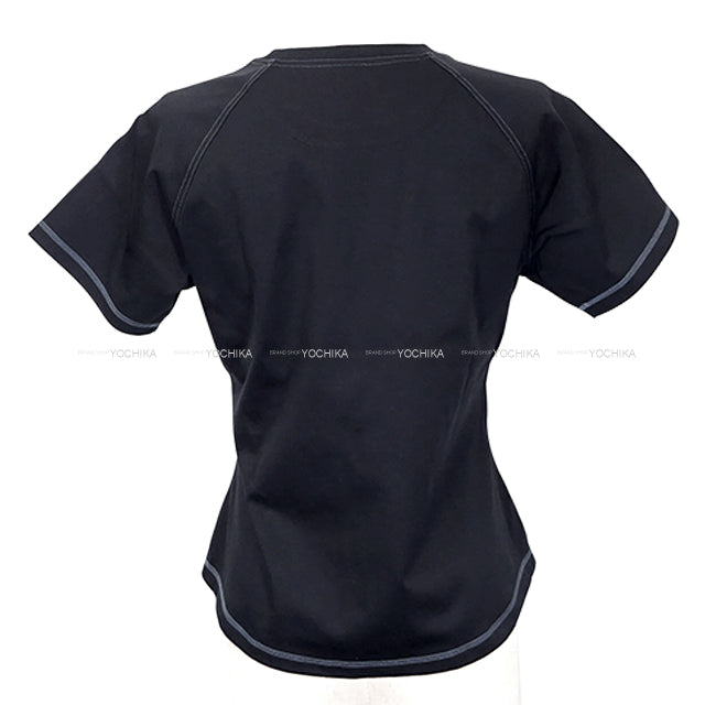 [Pre-loved] HERMES Short sleeve t shirt Micro Cartouche Bleu Noir Cotton100% #38 5H4630DC[LIKE NEW][Authentic]