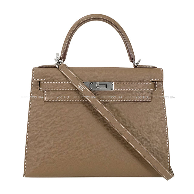 [Pre-loved] HERMES Shoulder bag Kelly28 Sellier Etoupe Veau Epsom Silver HW Stamp B[LIKE NEW][Authentic]