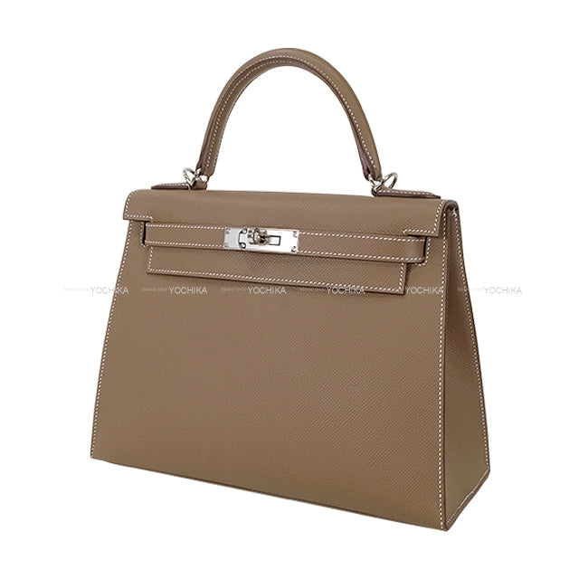 [Pre-loved] HERMES Shoulder bag Kelly28 Sellier Etoupe Veau Epsom Silver HW Stamp B[LIKE NEW][Authentic]