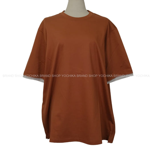 2023SS HERMES Short sleeve t shirt Men’s saddle stitch Piqures Sellierterracotta Cotton100% #L[EXCELLENT][Authentic]