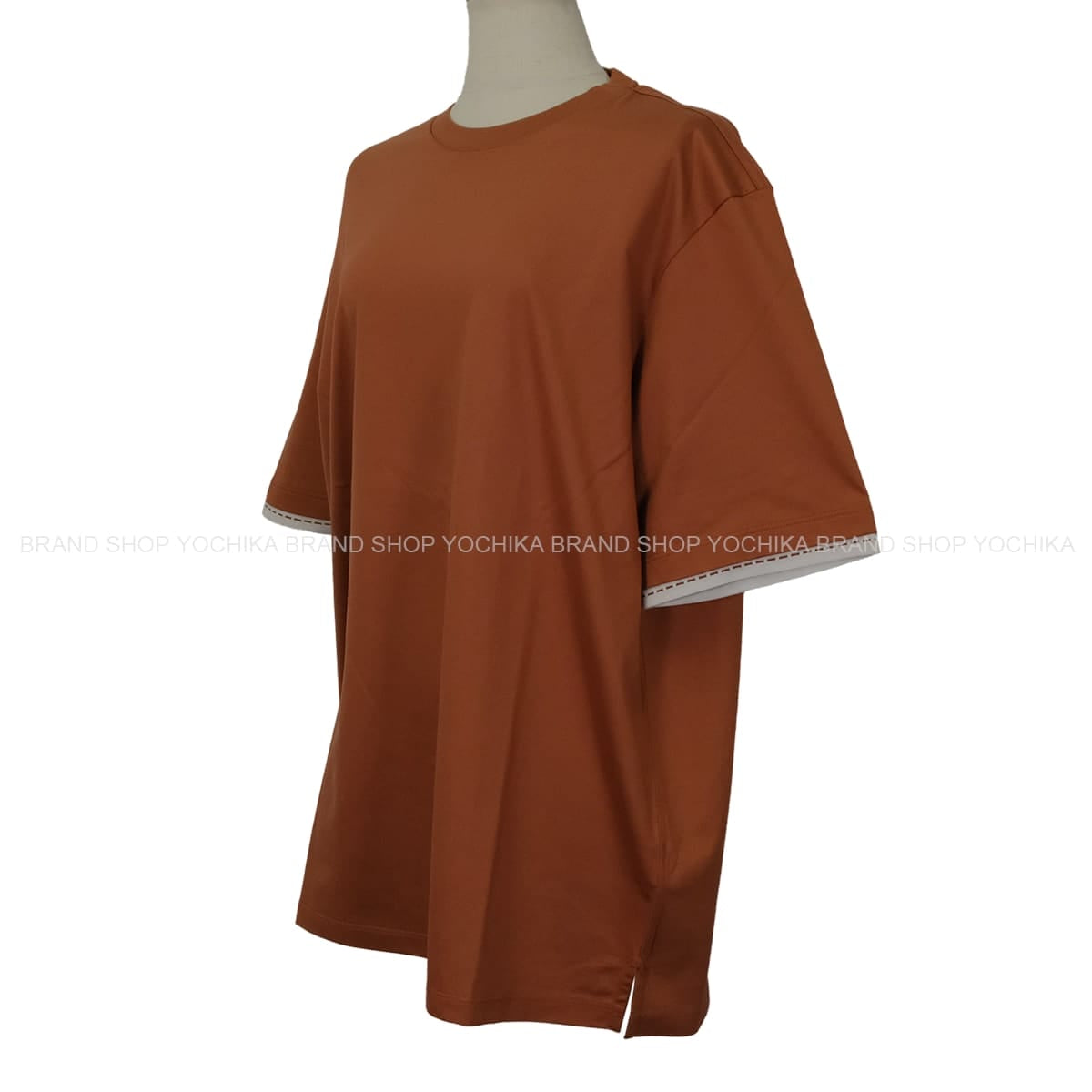 2023SS HERMES Short sleeve t shirt Men’s saddle stitch Piqures Sellierterracotta Cotton100% #L[EXCELLENT][Authentic]