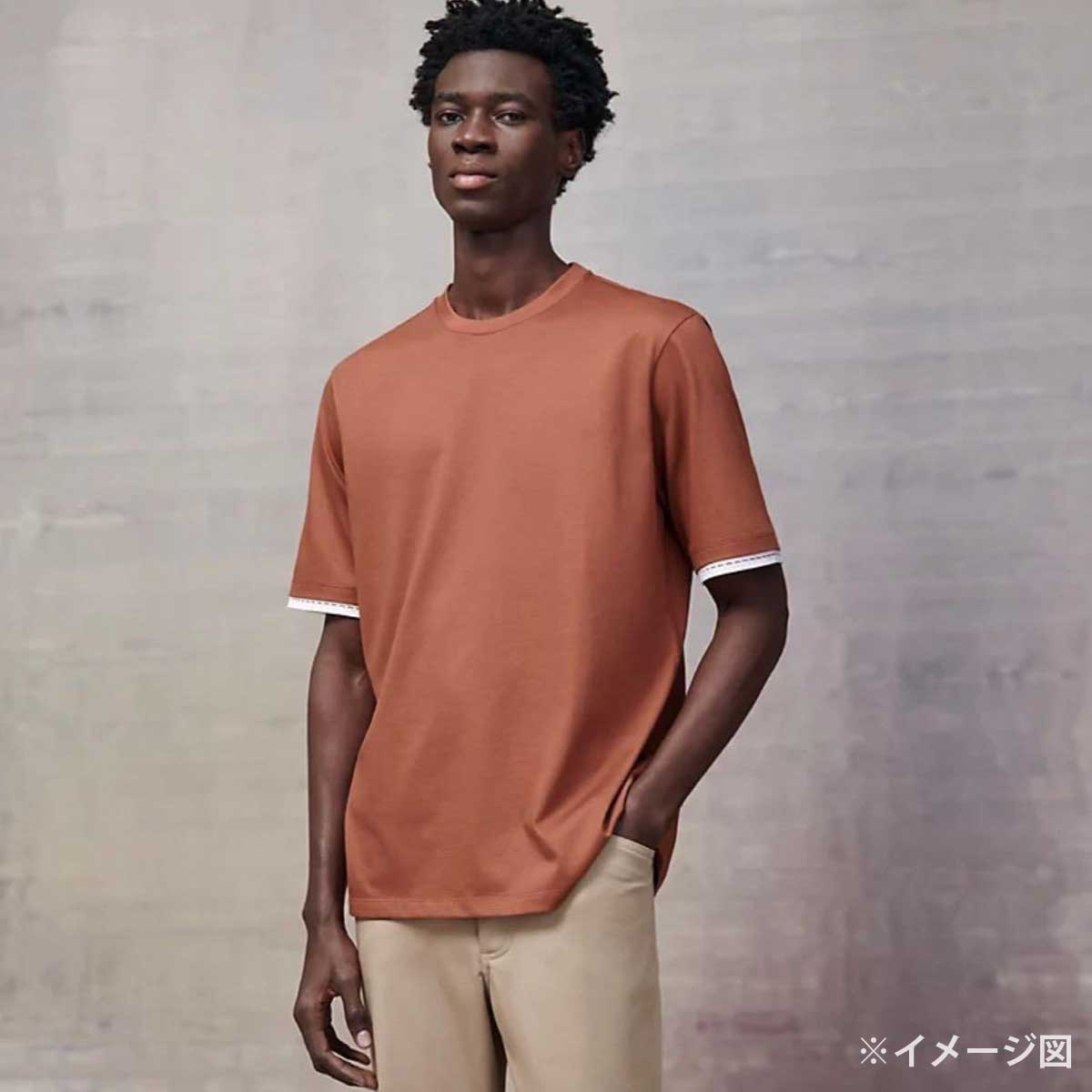 2023SS HERMES Short sleeve t shirt Men’s saddle stitch Piqures Sellierterracotta Cotton100% #L[EXCELLENT][Authentic]