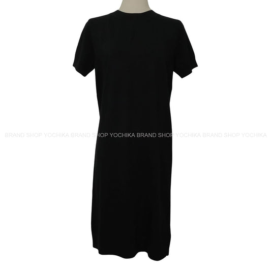 HERMES One‐piece dress Short Sleeve Knit H Lift Noir (Black) Silk/Cotton #40[EXCELLENT][Authentic]