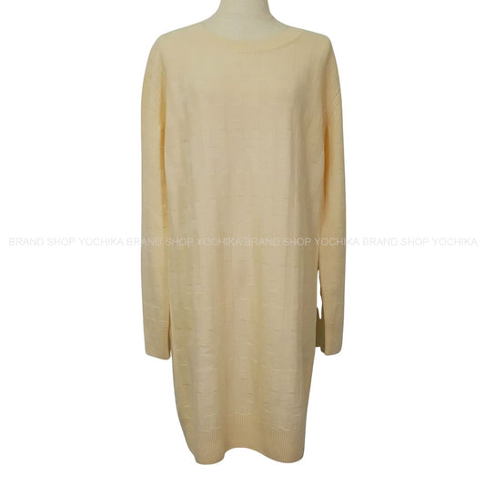 HERMES One‐piece dress Lady's H Pattern Knit Blan Casse Wool100% #38[EXCELLENT][Authentic]