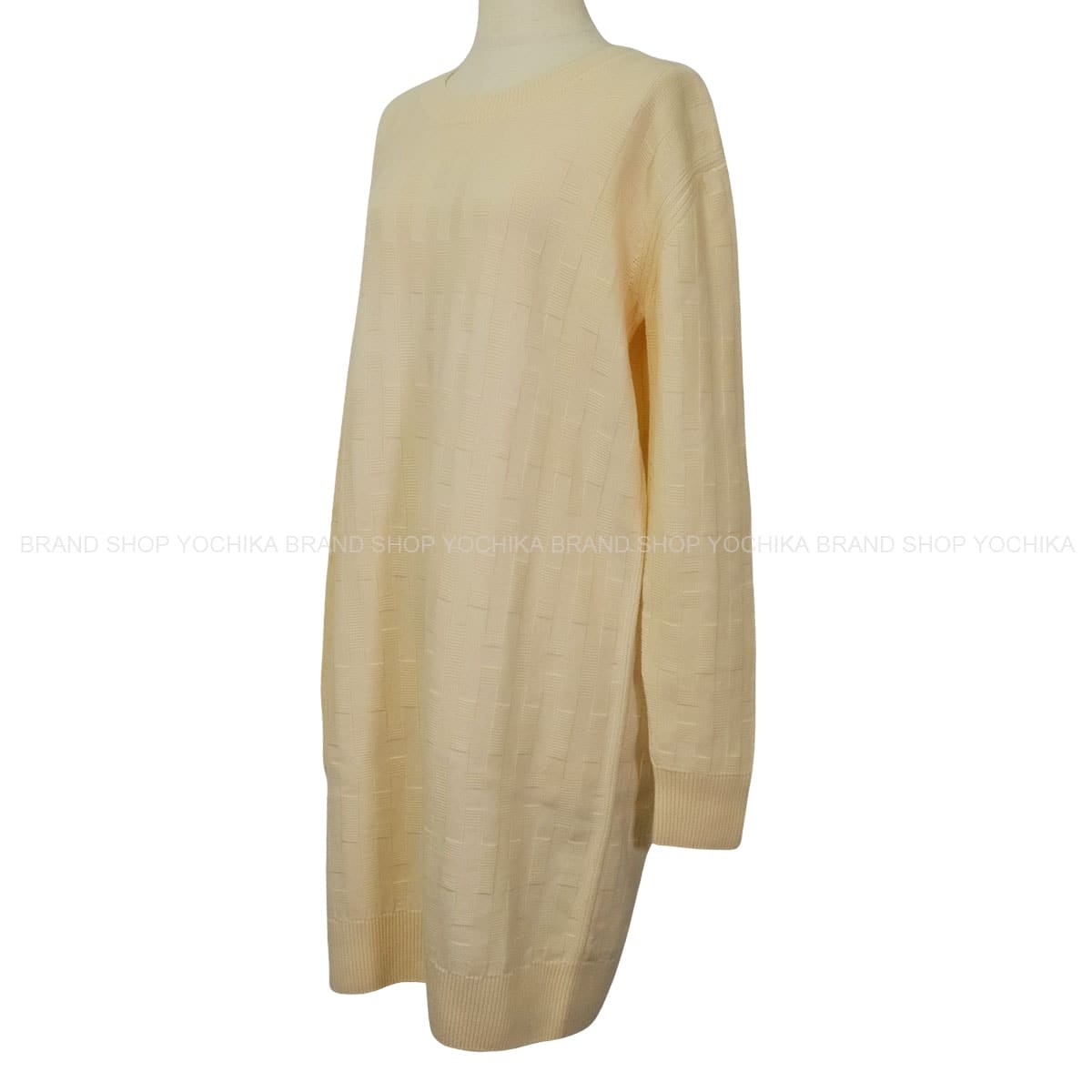 HERMES One‐piece dress Lady's H Pattern Knit Blan Casse Wool100% #38[EXCELLENT][Authentic]
