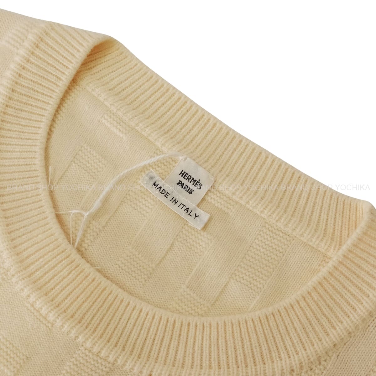 HERMES One‐piece dress Lady's H Pattern Knit Blan Casse Wool100% #38[EXCELLENT][Authentic]