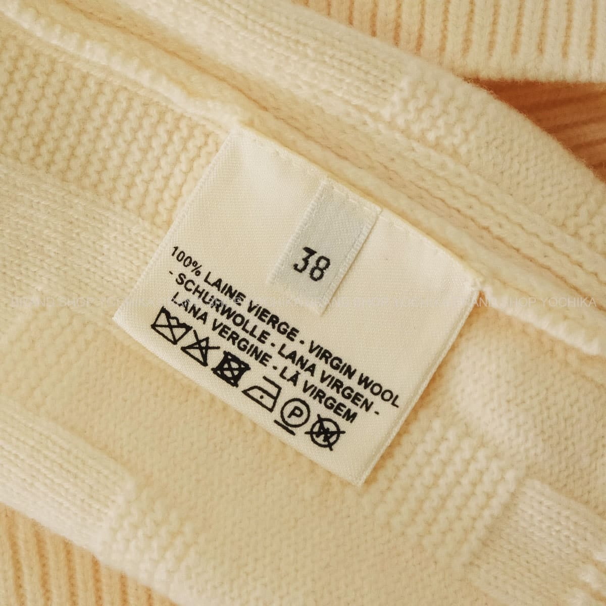 HERMES One‐piece dress Lady's H Pattern Knit Blan Casse Wool100% #38[EXCELLENT][Authentic]