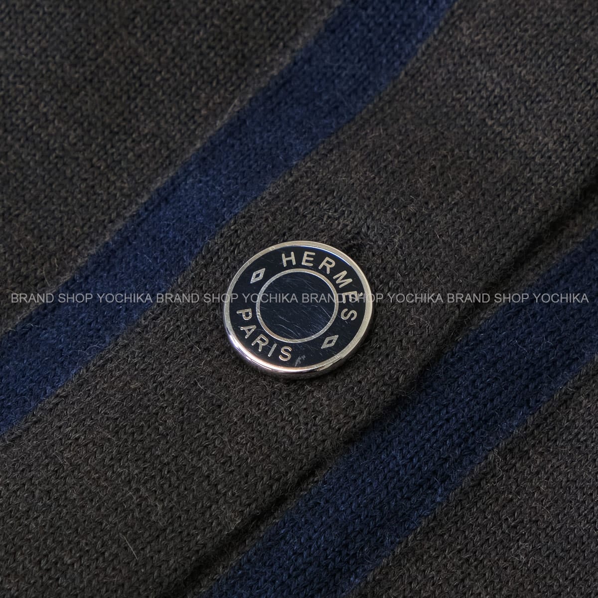 HERMES Cardigan Women’s Serie Button Dot HARNAIS DE COUR NavyCharcoal Cashmere/Silk #38 2H2703D8[EXCELLENT][Authentic]