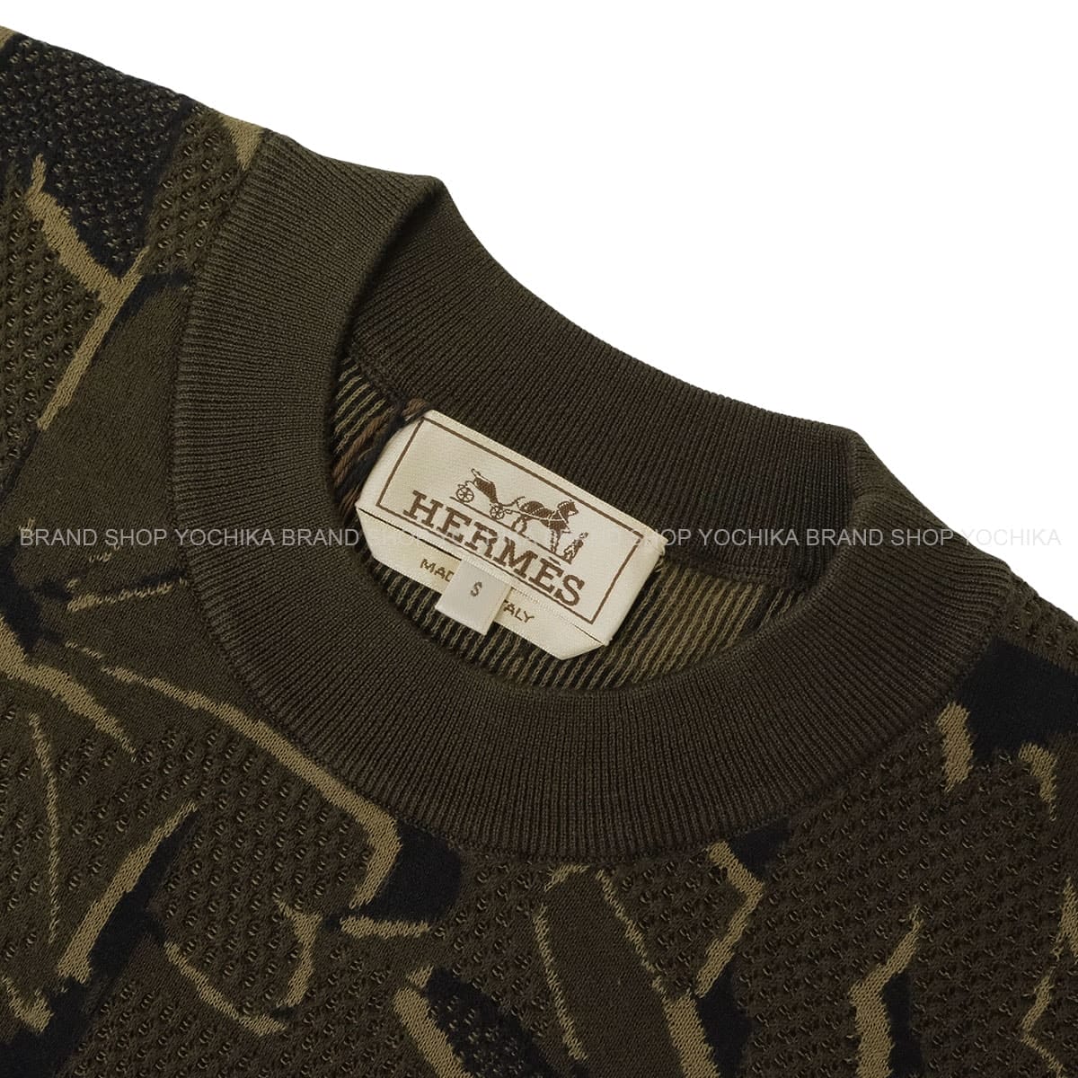 HERMES Knit Men’s Summer Puzzle FloralArgile Cotton100% #S[EXCELLENT][Authentic]