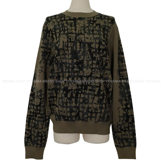 HERMES Sweater Men’s Crew Neck Kaki/Grey Wool Viscose/Polyamide #M[EXCELLENT][Authentic]