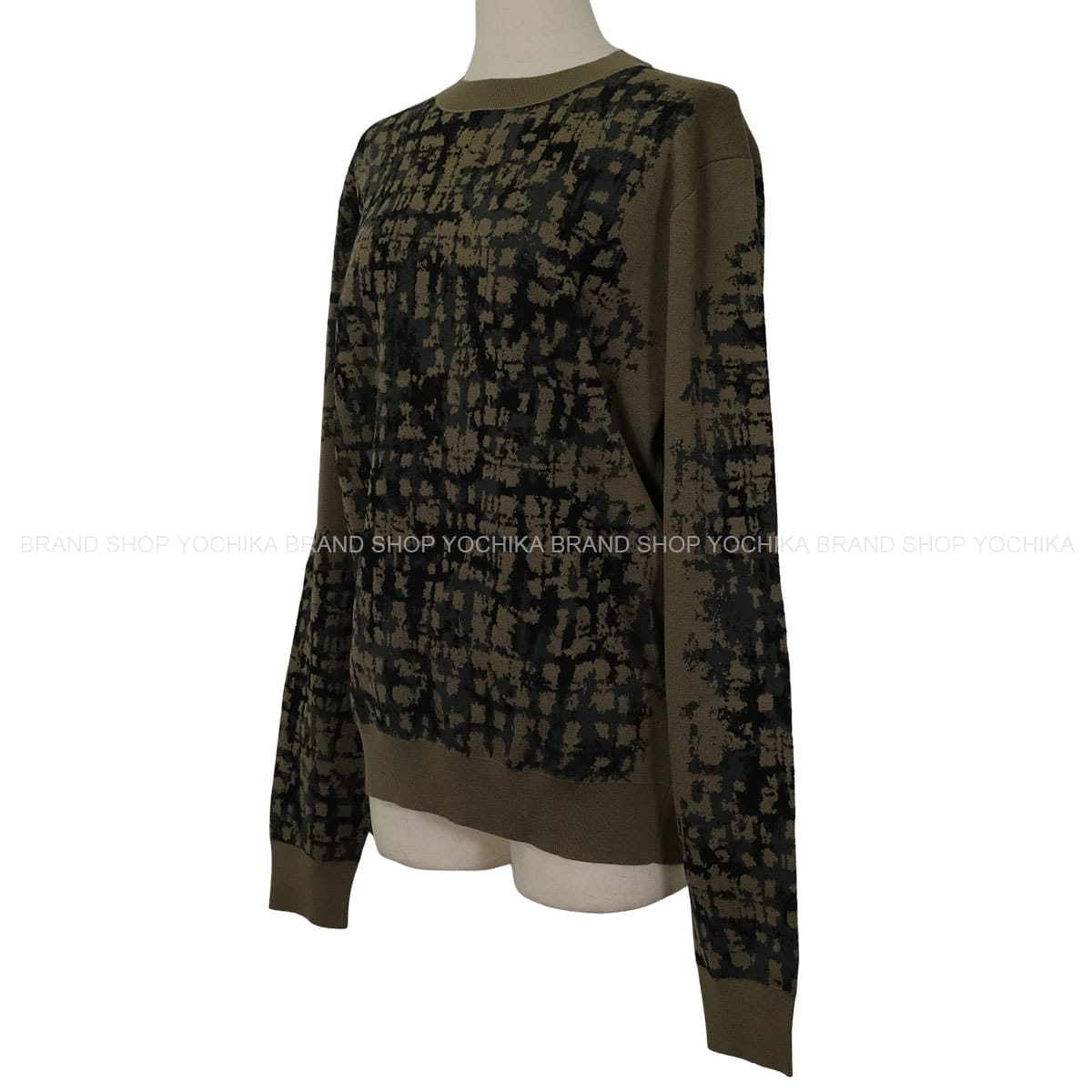 HERMES Sweater Men’s Crew Neck Kaki/Grey Wool Viscose/Polyamide #M[EXCELLENT][Authentic]