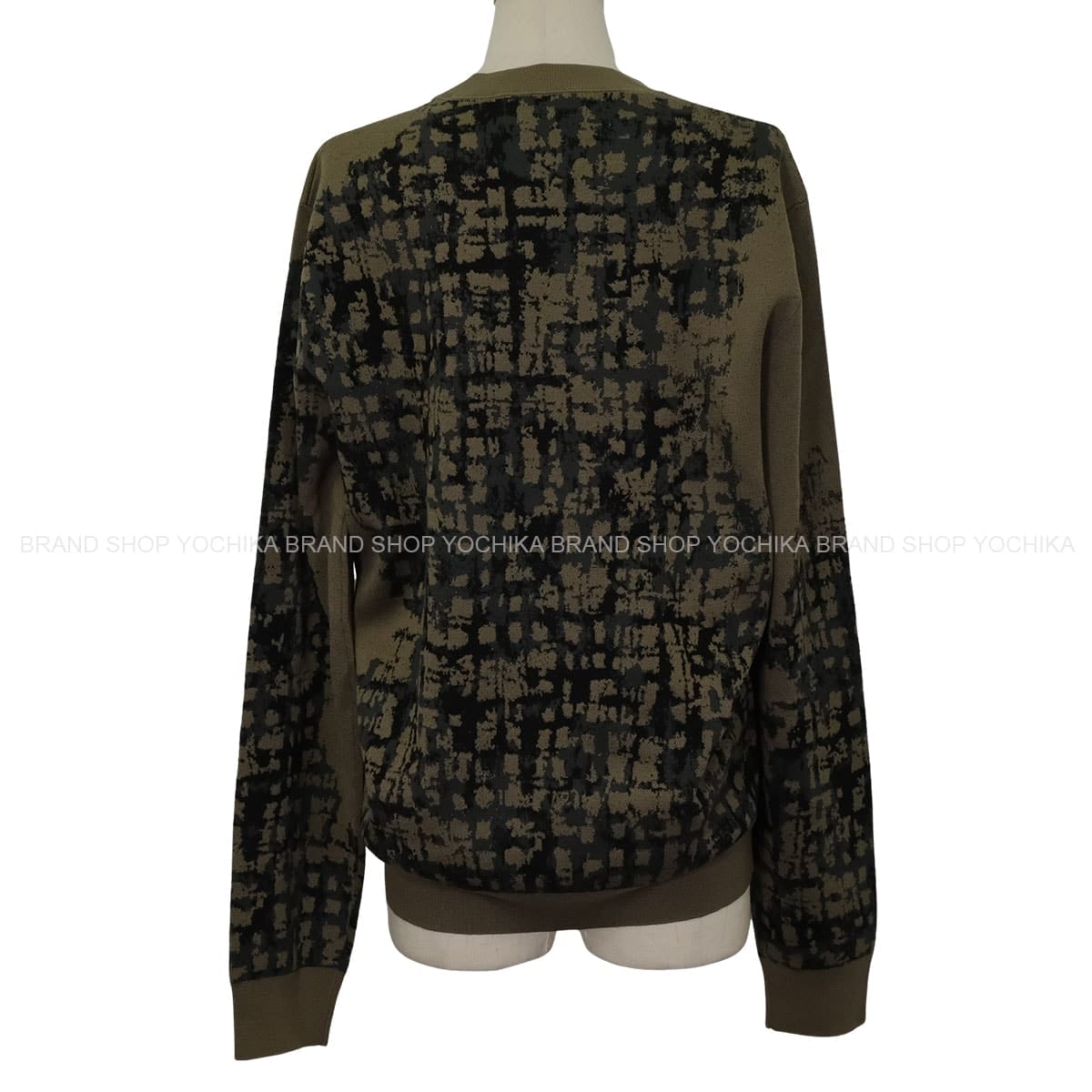 HERMES Sweater Men’s Crew Neck Kaki/Grey Wool Viscose/Polyamide #M[EXCELLENT][Authentic]