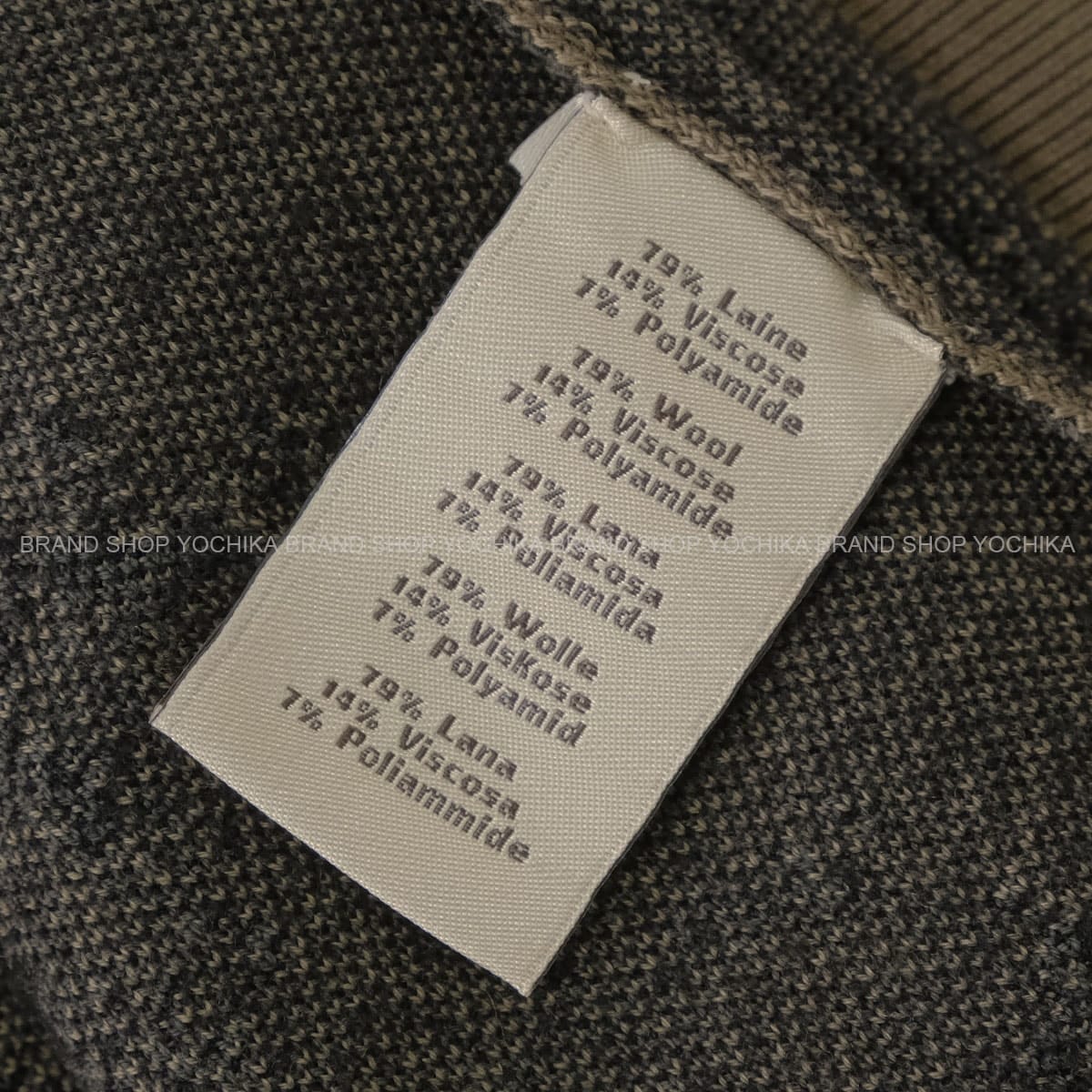 HERMES Sweater Men’s Crew Neck Kaki/Grey Wool Viscose/Polyamide #M[EXCELLENT][Authentic]