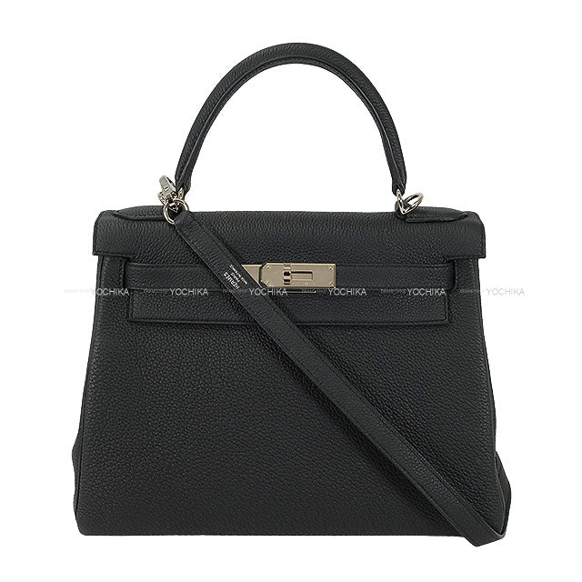 HERMES Shoulder bag Kelly28 Retourne Noir (Black) Veau Togo Silver HW Stamp W[EXCELLENT][Authentic]