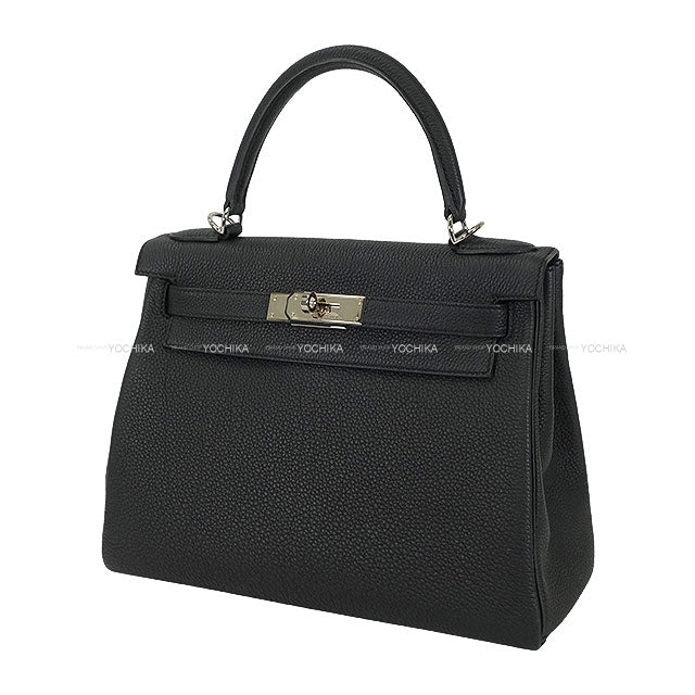 HERMES Shoulder bag Kelly28 Retourne Noir (Black) Veau Togo Silver HW Stamp W[EXCELLENT][Authentic]