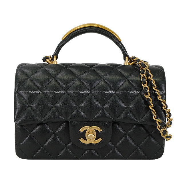 [Pre-loved] CHANEL Shoulder bag Matrasse Top Handle Mini Flap 2Way Noir (Black) Lambskin Antique Gold HW[LIKE NEW][Authentic]