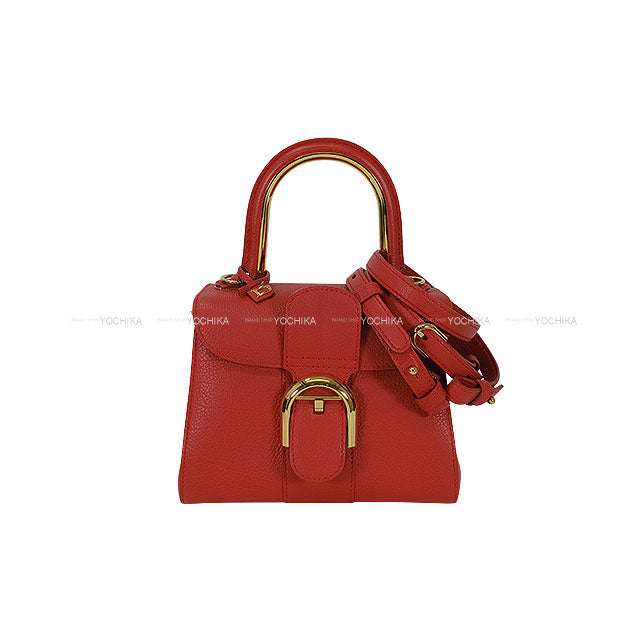 [Pre-loved] Delvaux Handbag Brillant Mini S Metal Gram Crispy with Mirror Scarlet Red Carf Gold HW AA0406AUC053MDO[LIKE NEW][Authentic]