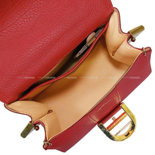 [Pre-loved] Delvaux Handbag Brillant Mini S Metal Gram Crispy with Mirror Scarlet Red Carf Gold HW AA0406AUC053MDO[LIKE NEW][Authentic]