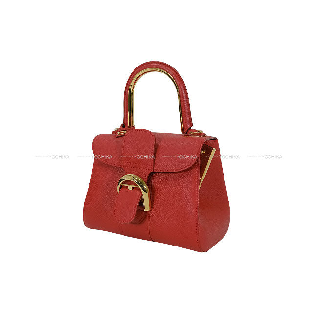 [Pre-loved] Delvaux Handbag Brillant Mini S Metal Gram Crispy with Mirror Scarlet Red Carf Gold HW AA0406AUC053MDO[LIKE NEW][Authentic]