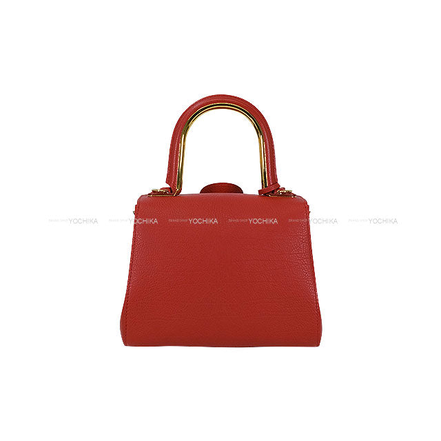 [Pre-loved] Delvaux Handbag Brillant Mini S Metal Gram Crispy with Mirror Scarlet Red Carf Gold HW AA0406AUC053MDO[LIKE NEW][Authentic]