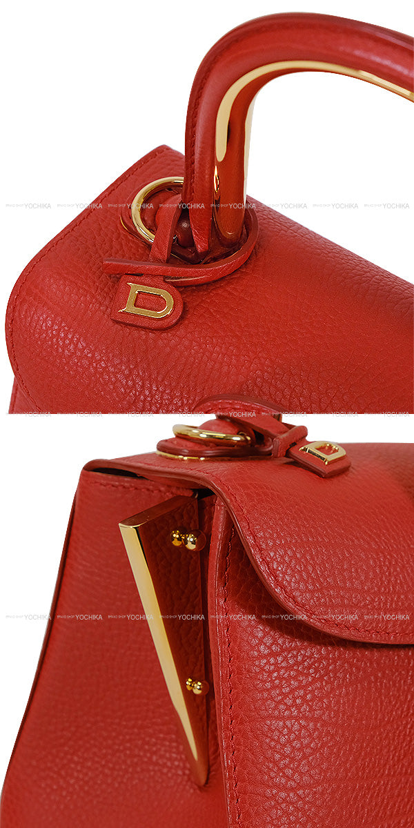 [Pre-loved] Delvaux Handbag Brillant Mini S Metal Gram Crispy with Mirror Scarlet Red Carf Gold HW AA0406AUC053MDO[LIKE NEW][Authentic]