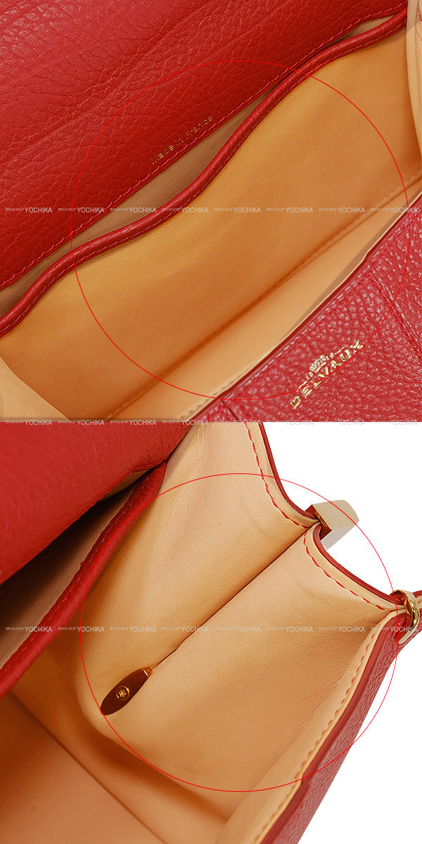 [Pre-loved] Delvaux Handbag Brillant Mini S Metal Gram Crispy with Mirror Scarlet Red Carf Gold HW AA0406AUC053MDO[LIKE NEW][Authentic]